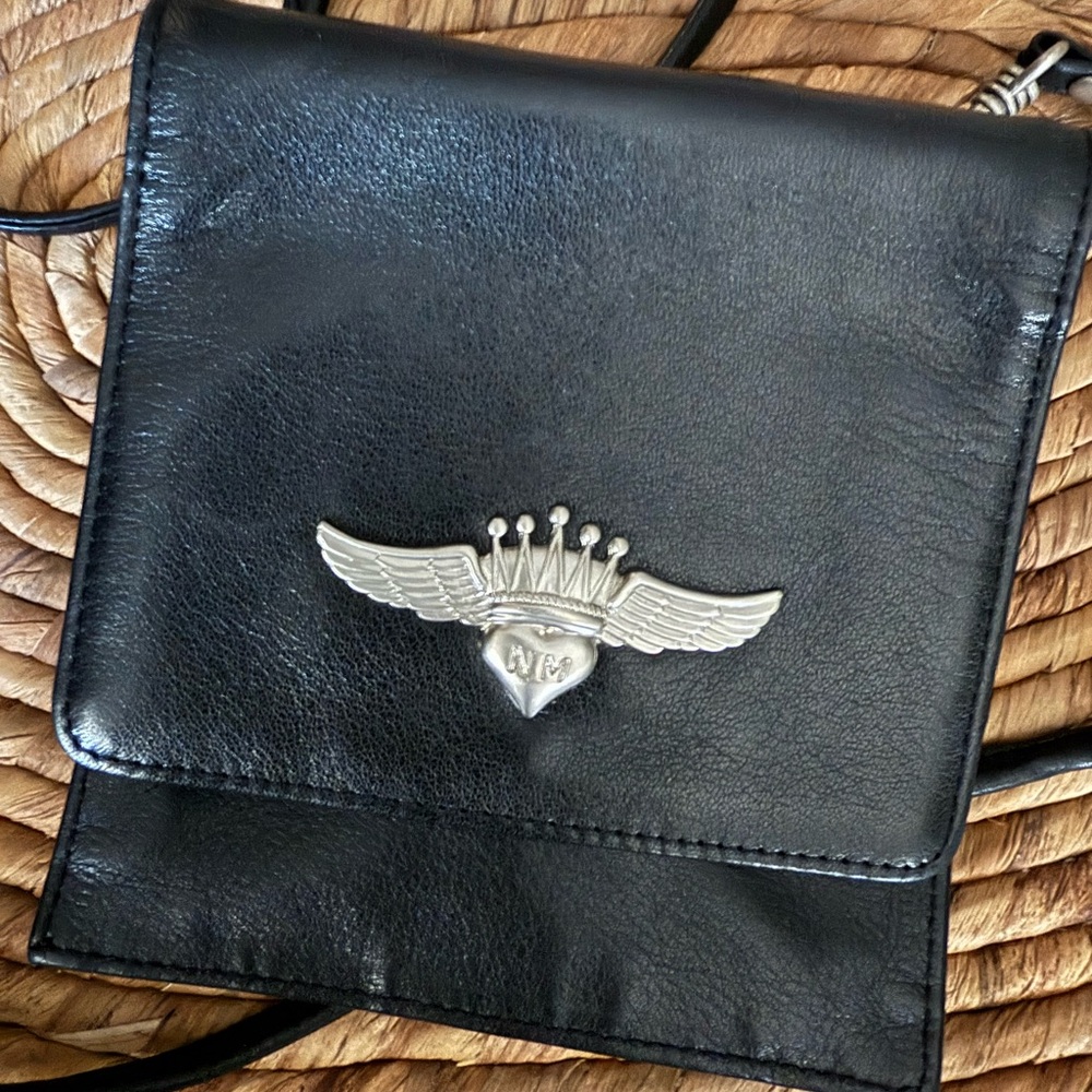 Nicole Miller Black Leather Bag with Silver Accent